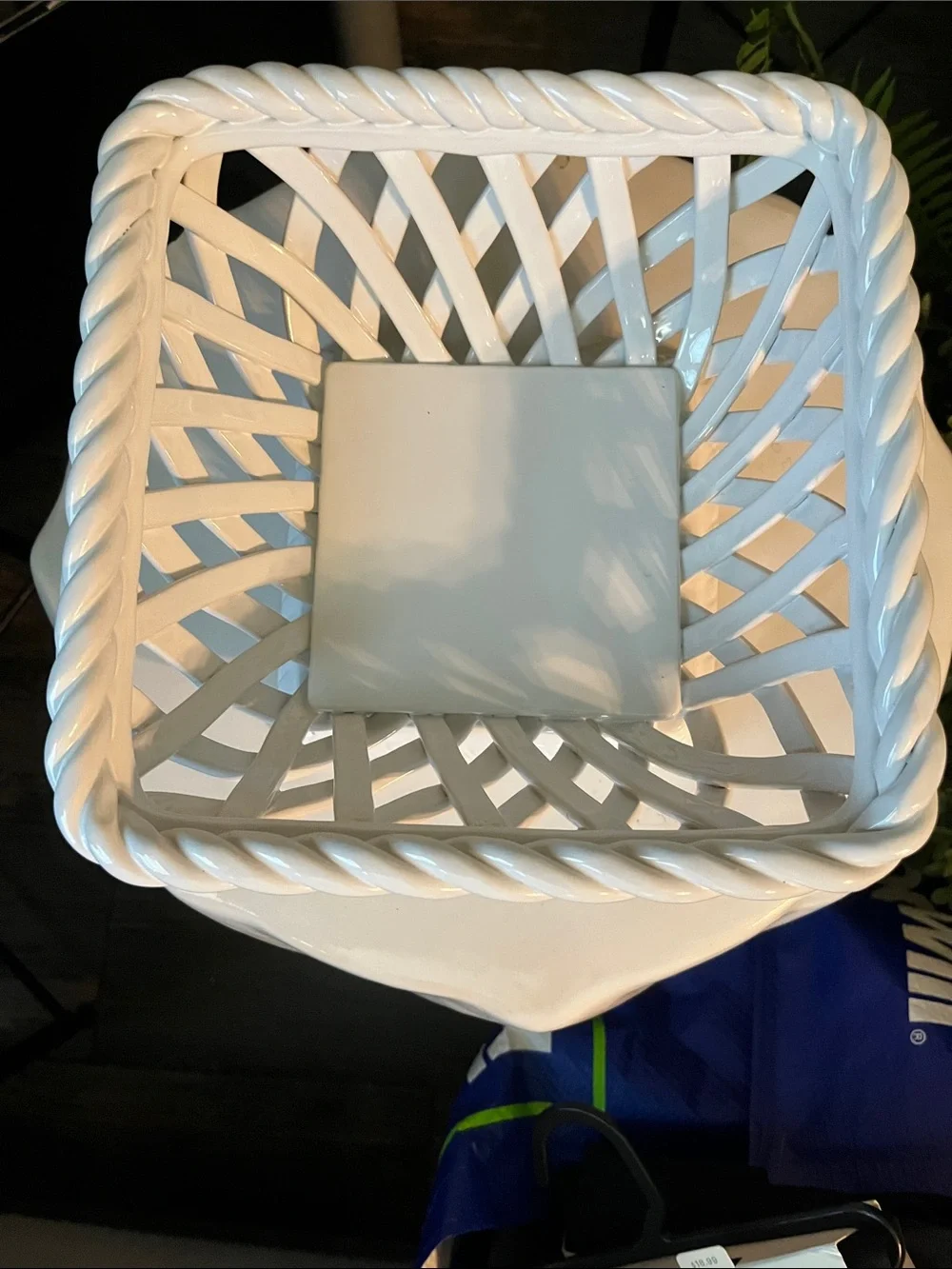 White Ceramic Woven Serving Basket - Brand Unspecified